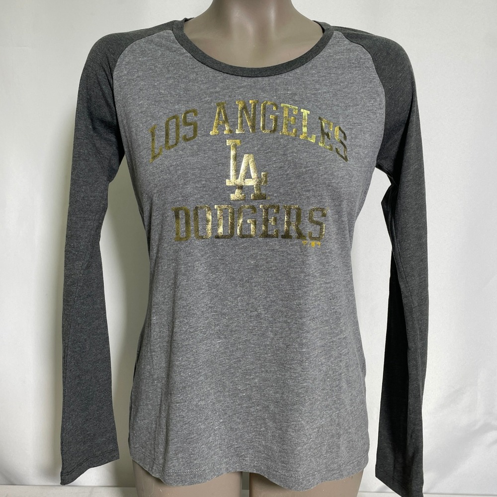 Los Angeles Dodgers MLB Fanatics Longsleeve Grey Gold Raglan Shirt Women's SMALL
